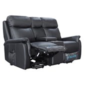Ascot Dual Motor Loveseat with Center Console  Black Leathe