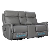 Ascot Dual Motor Loveseat with Center Console  Grey Leather 